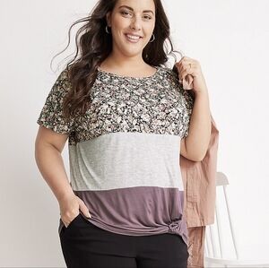 NWT Maurice's Alexandria Floral Stripe Color Block Knot Hem Top